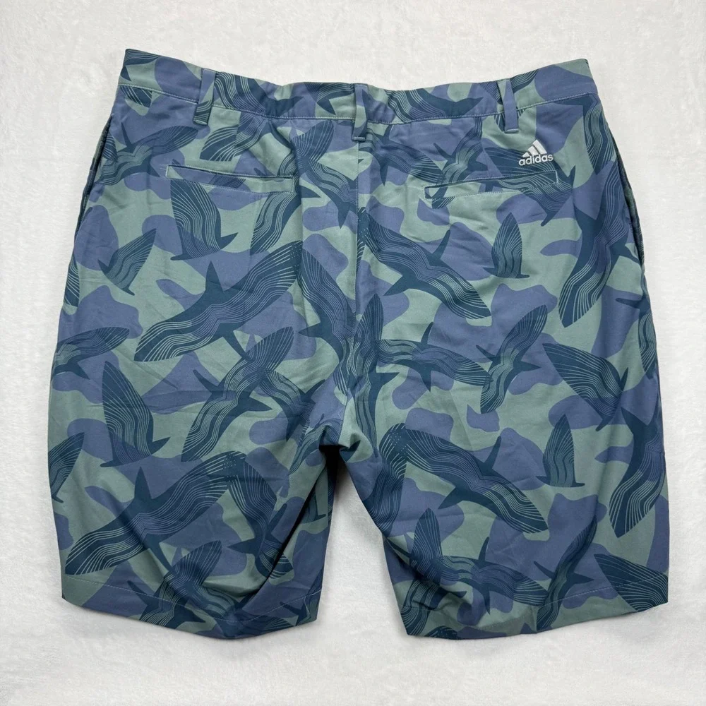 Adidas Golf Shorts Bird Print Casual Athletic Blue Green Mens Size 38‎